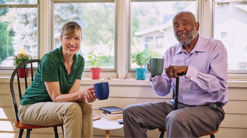 Home Instead caregiver and senior client