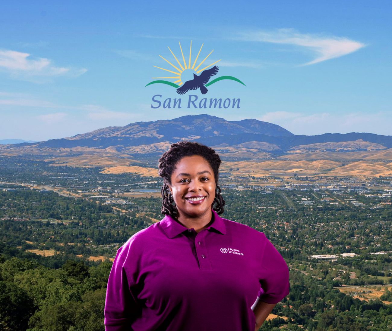 Home Instead caregiver with San Ramon California in the background