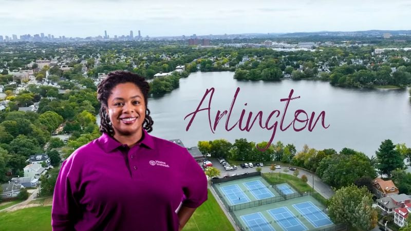 Home Instead caregiver with Arlington, Massachusetts in the background