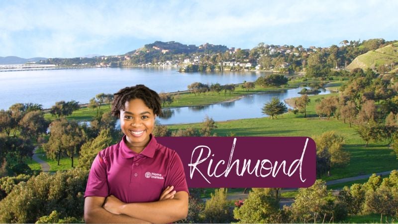 Home Instead caregiver with Richmond California in the background